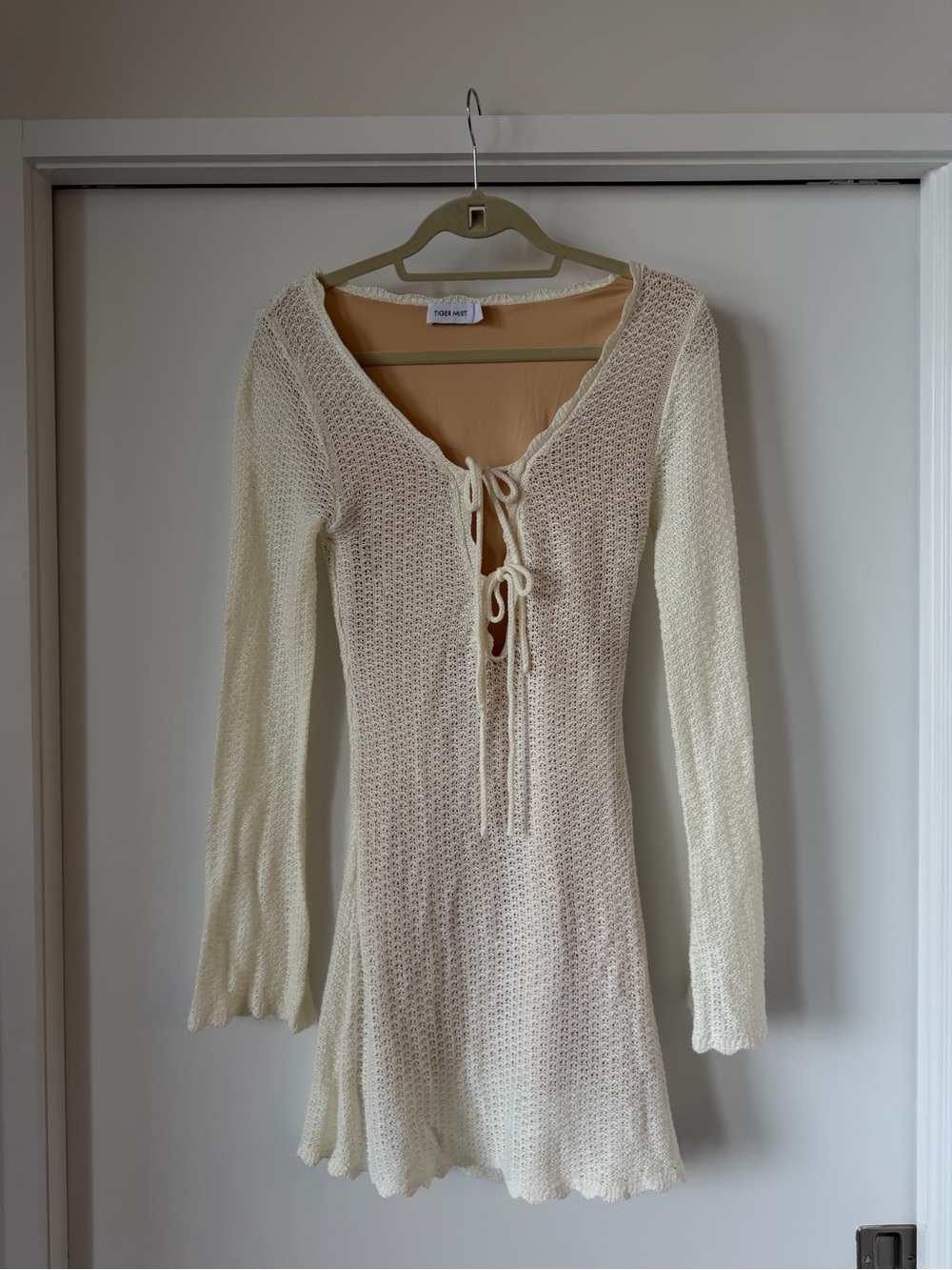 Tiger Mist Cream Lace-Up Knit Mini Dress